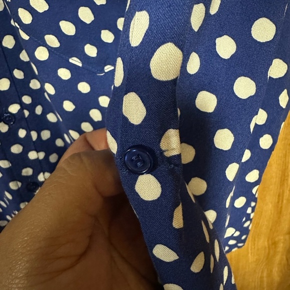Blue Polka‎ Dot Button-Up Blouse M - Picture 5 of 9